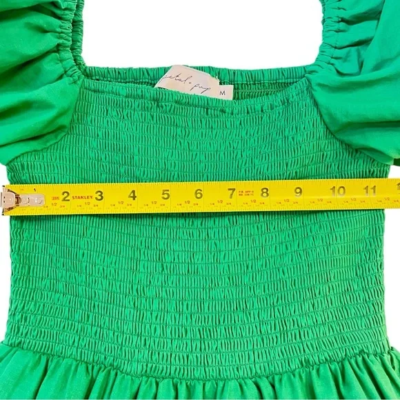 PETAL & PUP new Morgan Annette Green Shirred A-Line Puff Sleeve Tier Dress NWOT - Picture 12 of 15